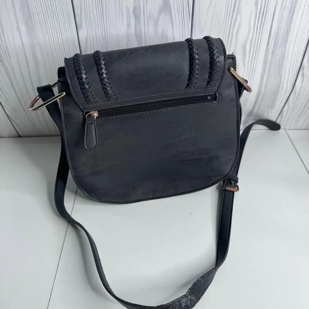Vintage Franco Sarto Grey Saddle Bag Crossbody Purse Gray Leather Tassels 10x9